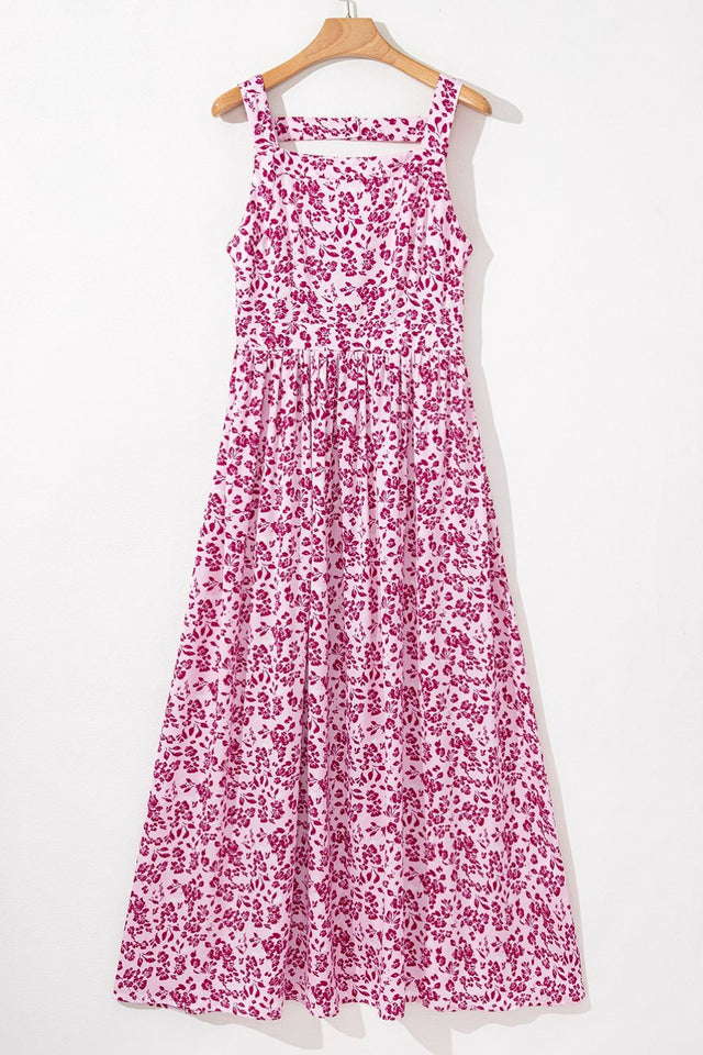 Floral Cutout Back Square Neck Maxi Dress.