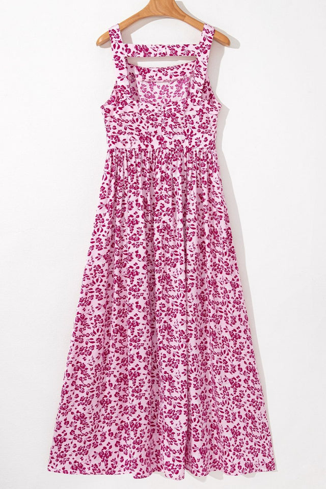 Floral Cutout Back Square Neck Maxi Dress.