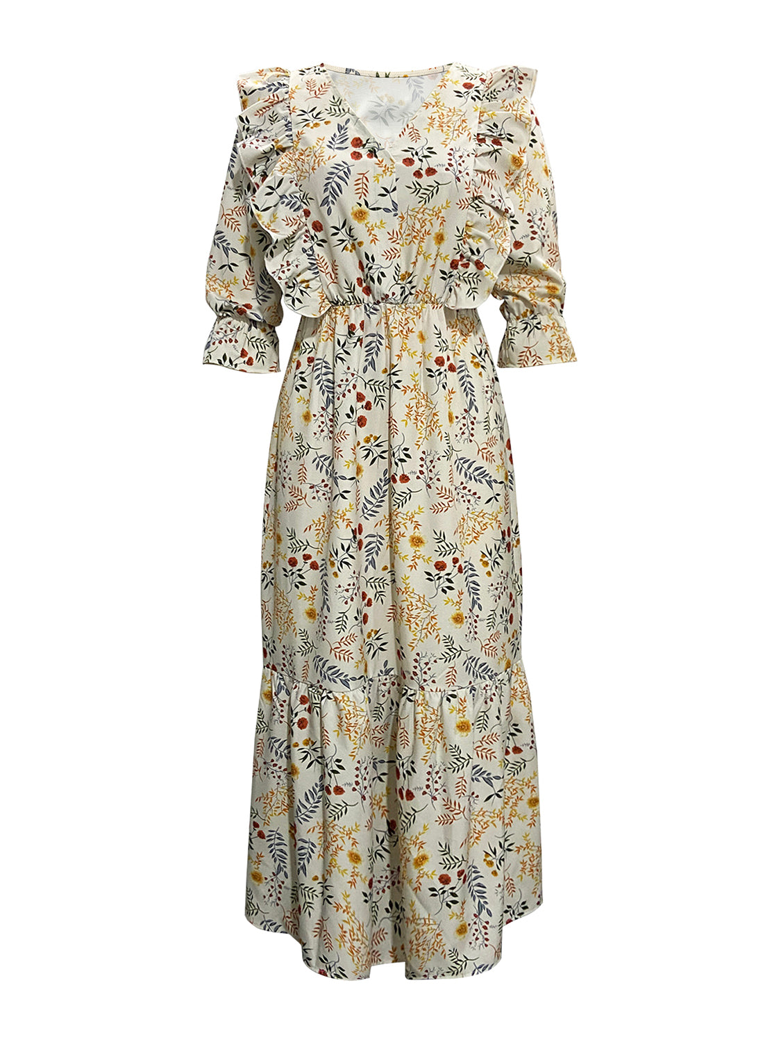 Floral Cutout Flounce Sleeve Dress.