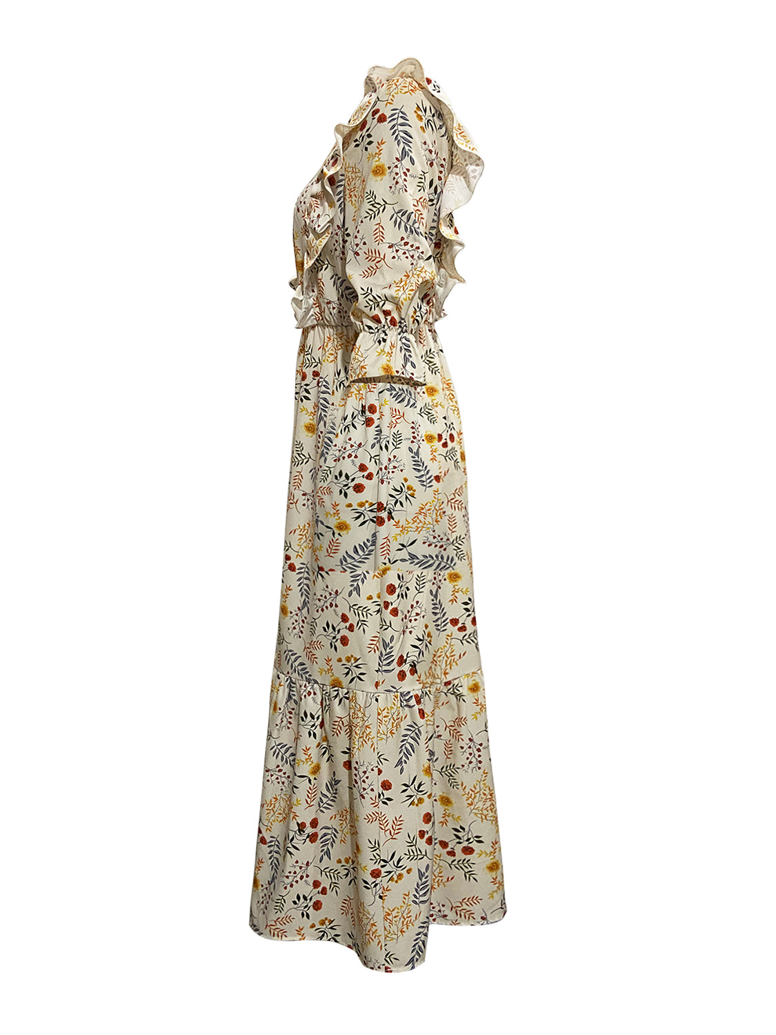 Floral Cutout Flounce Sleeve Dress.