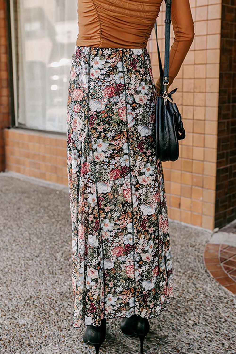 Floral Elastic Waist Maxi Skirt.