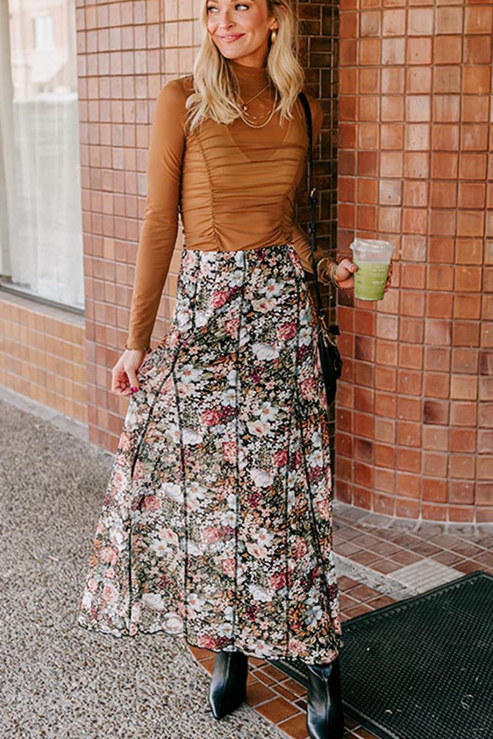 Floral Elastic Waist Maxi Skirt.