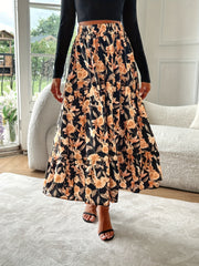 Floral Elastic Waist Midi Skirt.