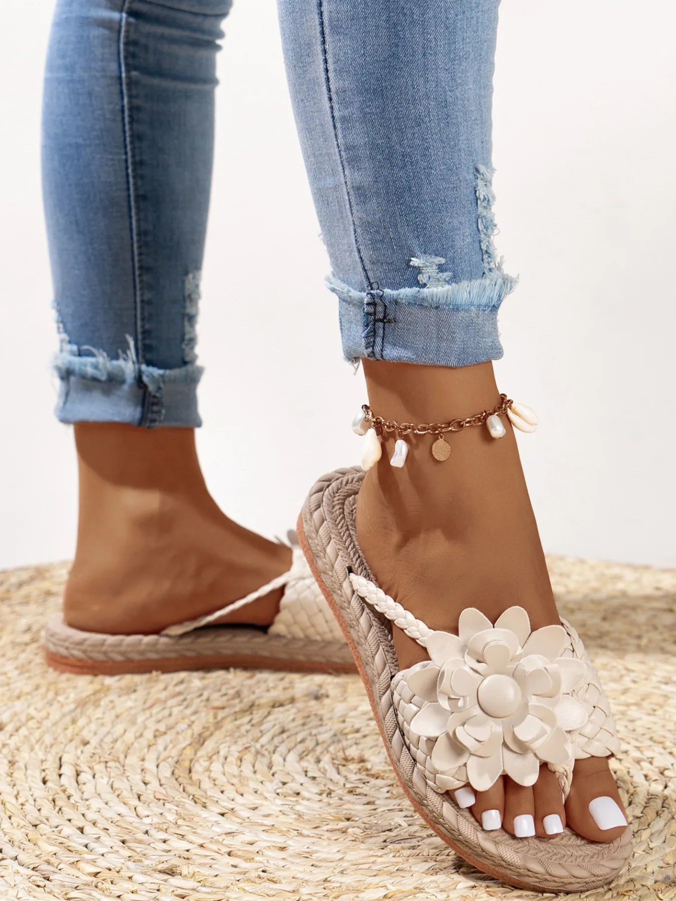 Floral embellished comfort slide sandals.