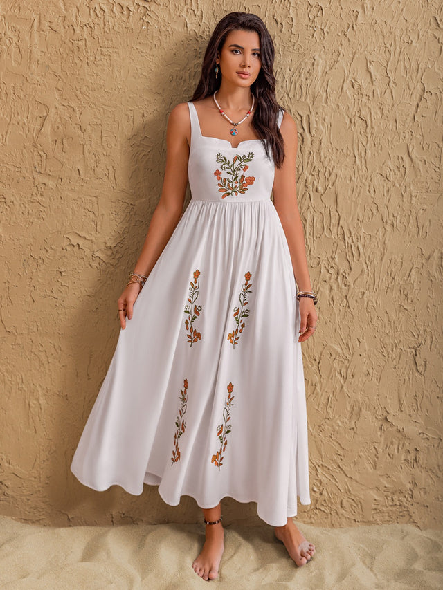 Floral Embroidered Sleeveless Maxi Dress.
