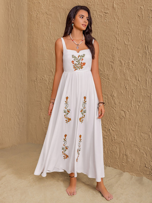 Floral Embroidered Sleeveless Maxi Dress.
