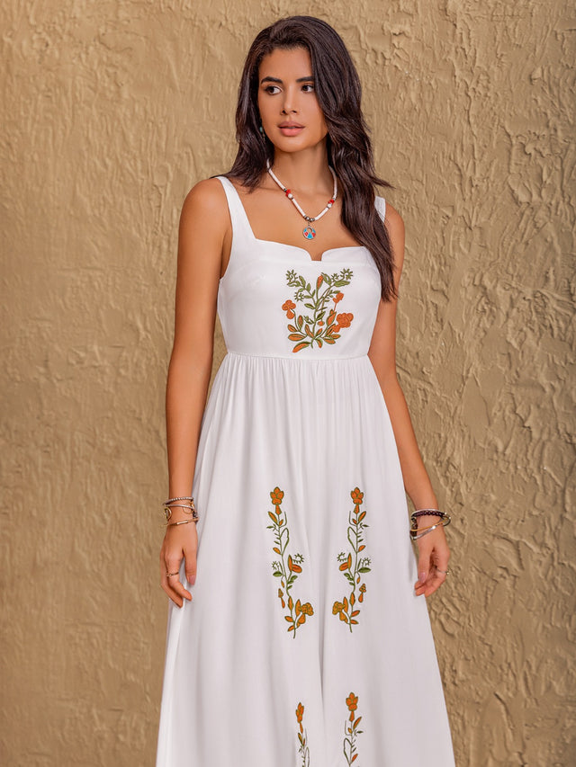 Floral Embroidered Sleeveless Maxi Dress.