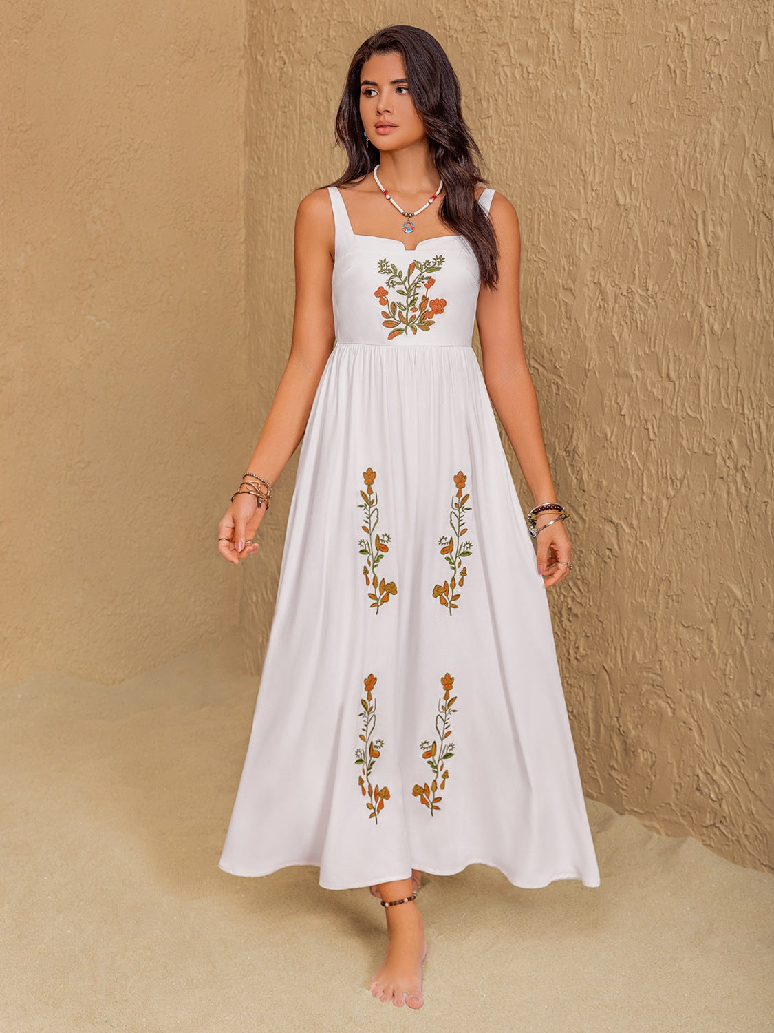 Floral Embroidered Sleeveless Maxi Dress.