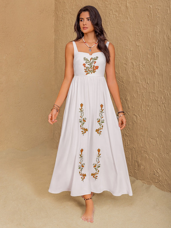 Floral Embroidered Sleeveless Maxi Dress.