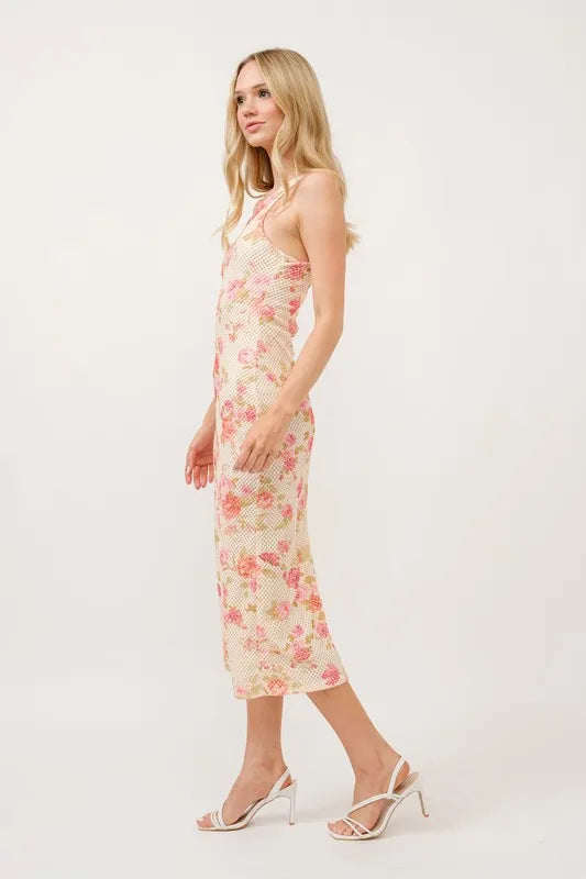And The Why Floral Fishnet Bodycon Midi Dress.