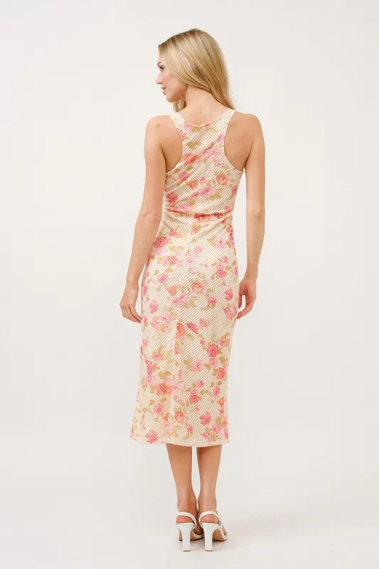 And The Why Floral Fishnet Bodycon Midi Dress.