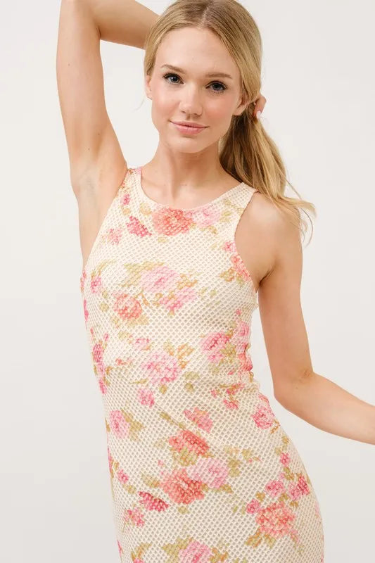 And The Why Floral Fishnet Bodycon Midi Dress.