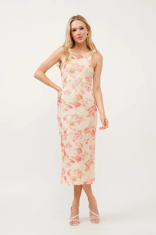 And The Why Floral Fishnet Bodycon Midi Dress.