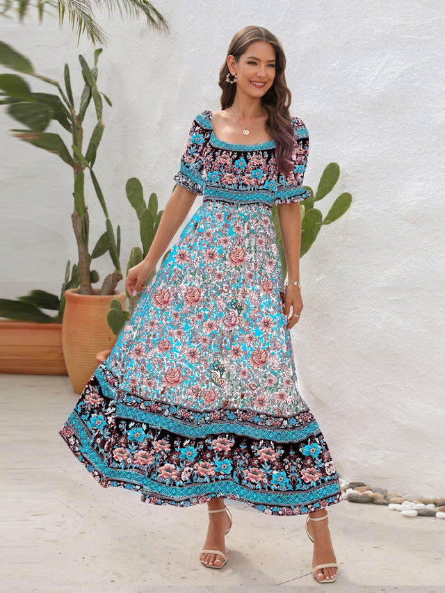 Floral Flounce Sleeve Midi Dress.