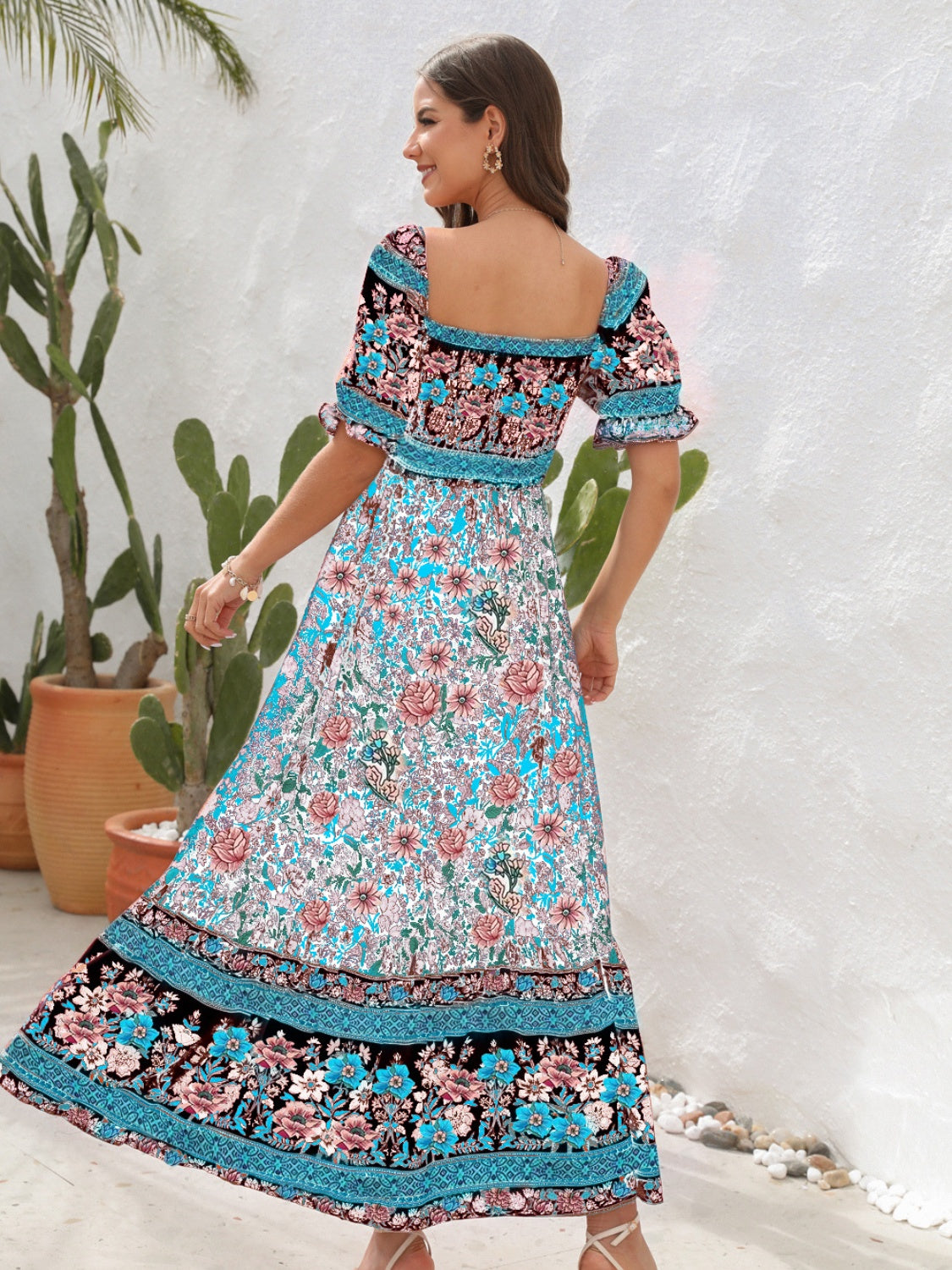 Floral Flounce Sleeve Midi Dress.