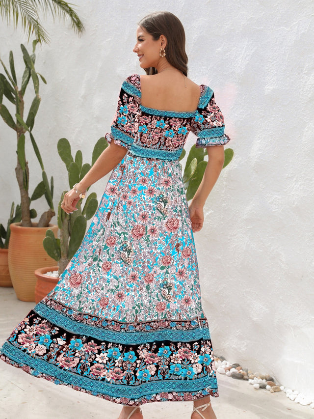Floral Flounce Sleeve Midi Dress.