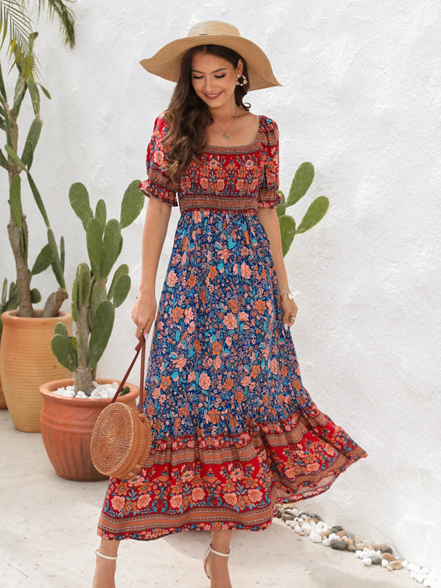 Floral Flounce Sleeve Midi Dress.