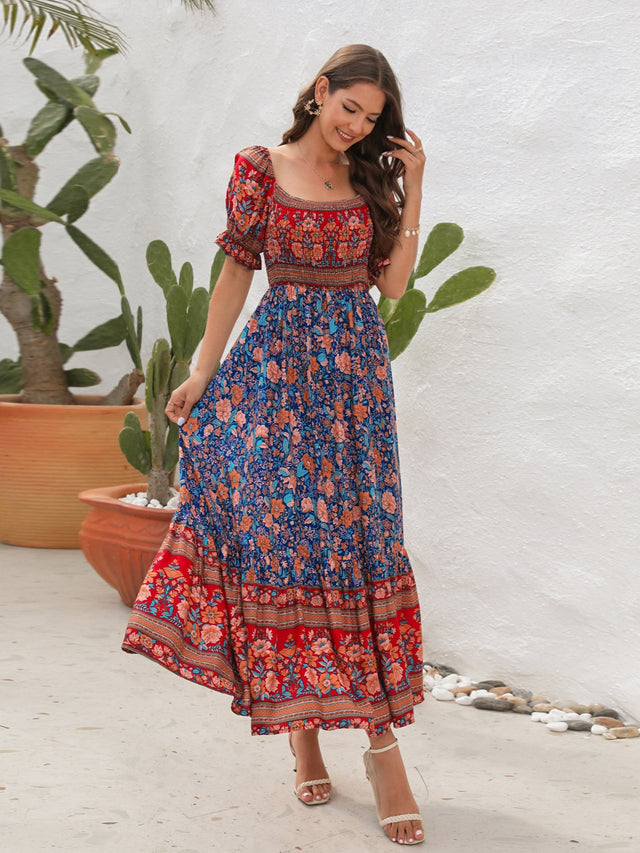 Floral Flounce Sleeve Midi Dress.
