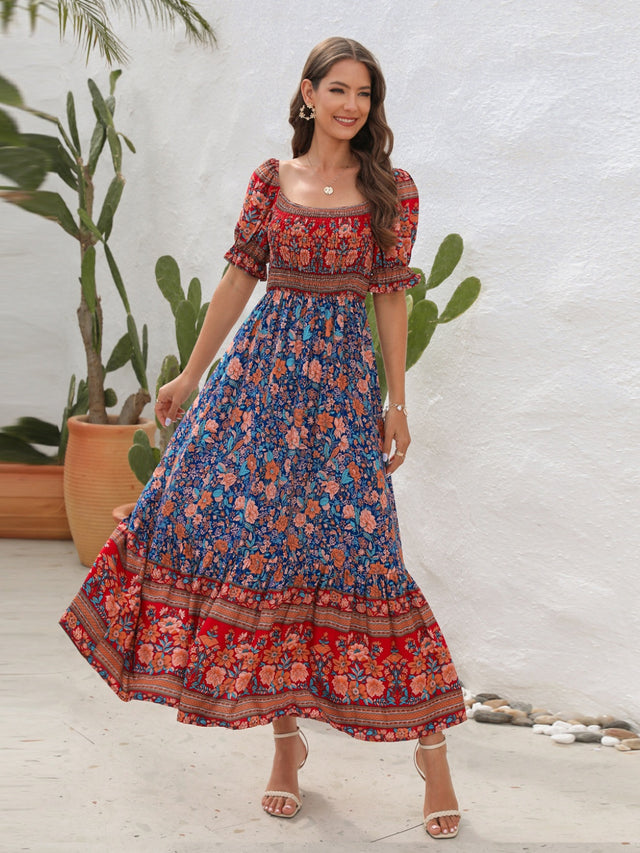 Floral Flounce Sleeve Midi Dress.