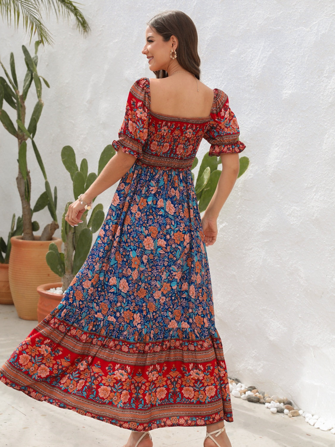 Floral Flounce Sleeve Midi Dress.