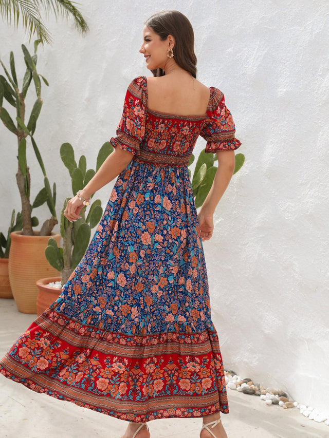 Floral Flounce Sleeve Midi Dress.