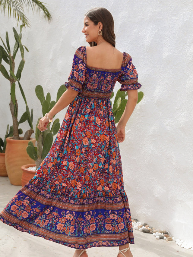 Floral Flounce Sleeve Midi Dress.