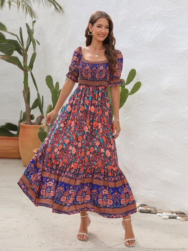 Floral Flounce Sleeve Midi Dress.