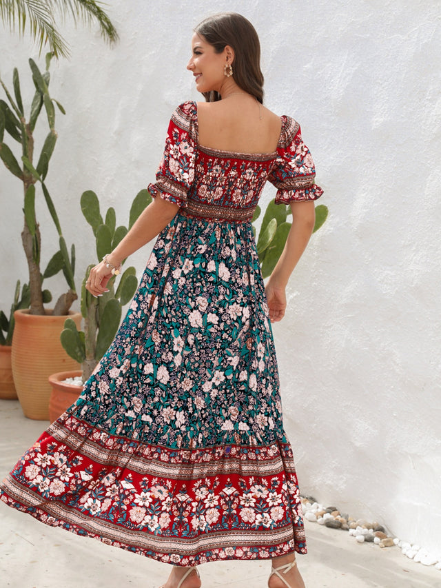 Floral Flounce Sleeve Midi Dress.