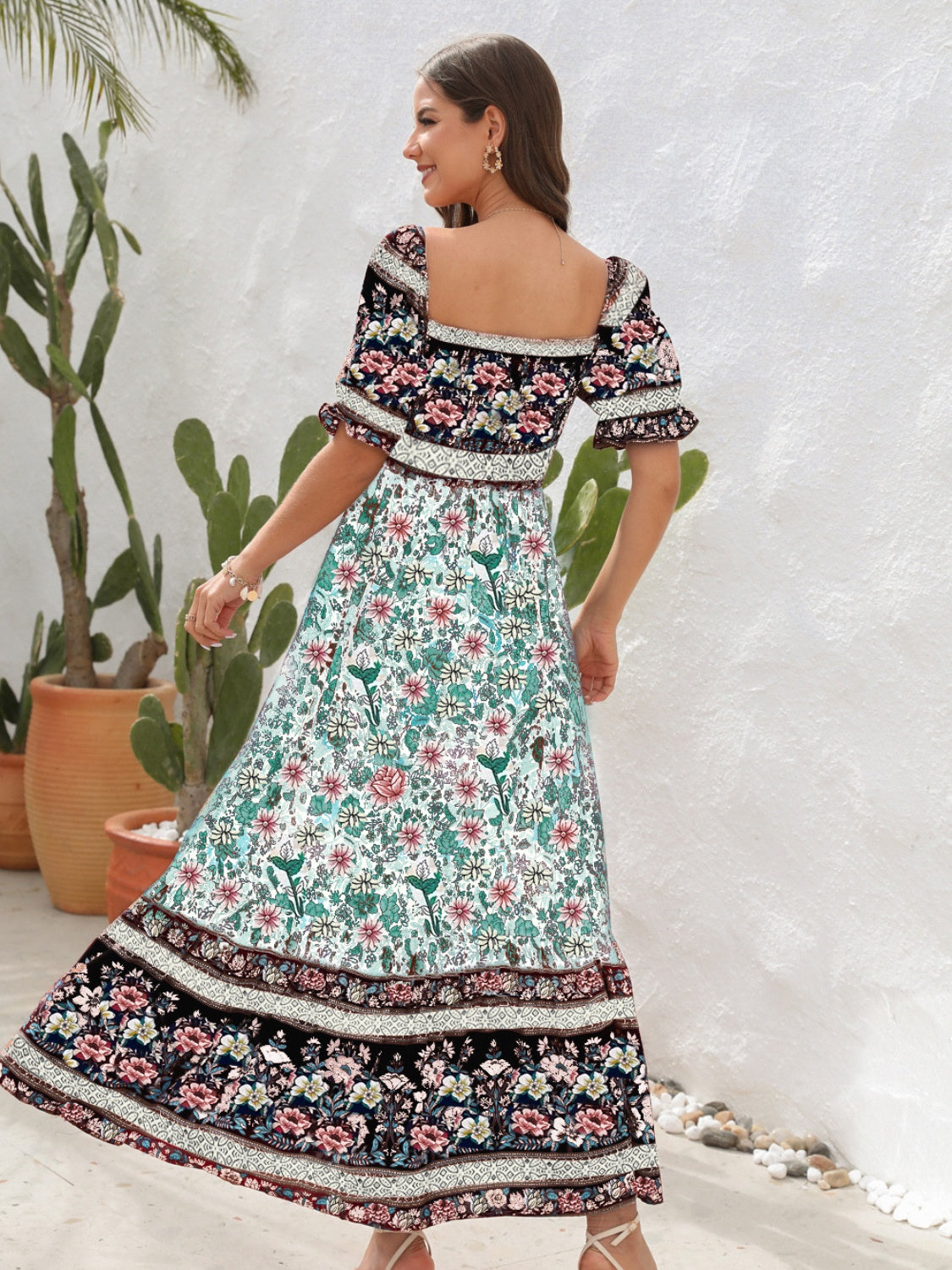 Floral Flounce Sleeve Midi Dress.