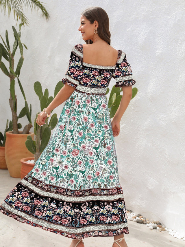 Floral Flounce Sleeve Midi Dress.