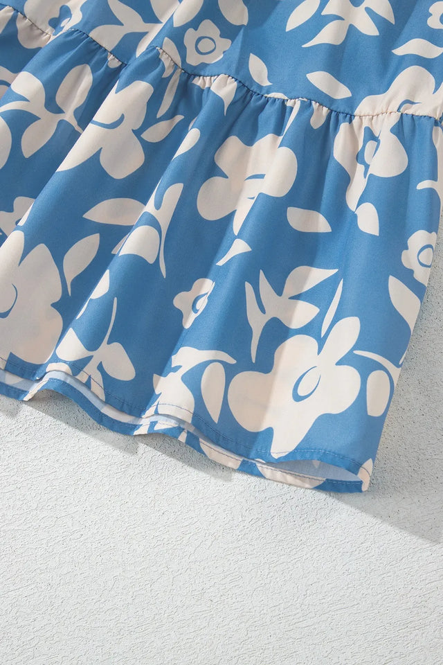 Very J Floral Printed Boho V-Neck Balloon Sleeve Dress.