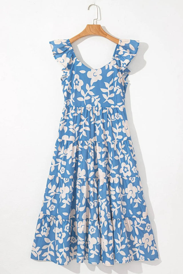 Floral Print V-neck Boho Midi Dress.
