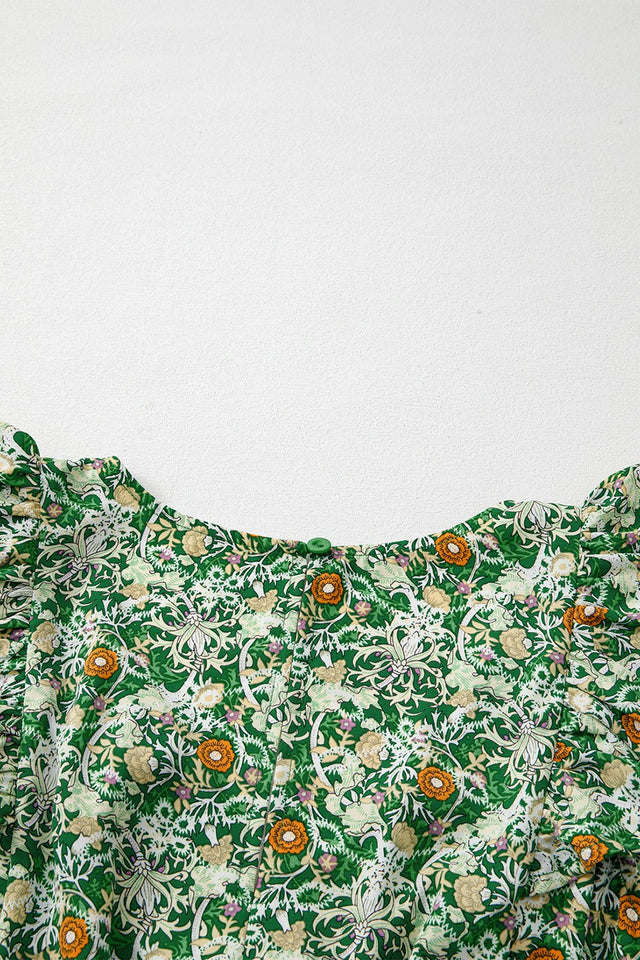 Floral Flutter Sleeve V-Neck Sashed Ruffled Mini Dress.