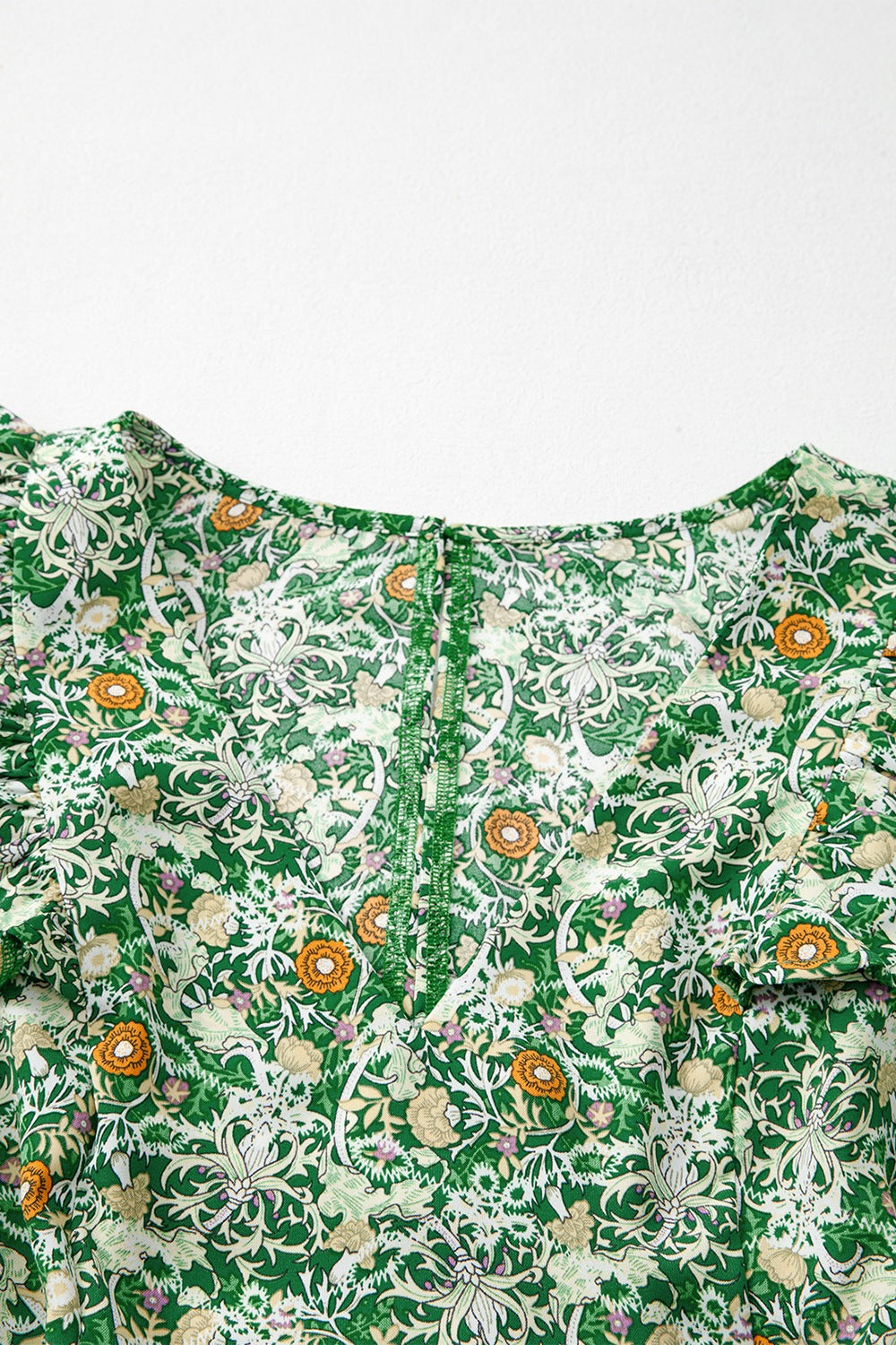 Floral Flutter Sleeve V-Neck Sashed Ruffled Mini Dress.