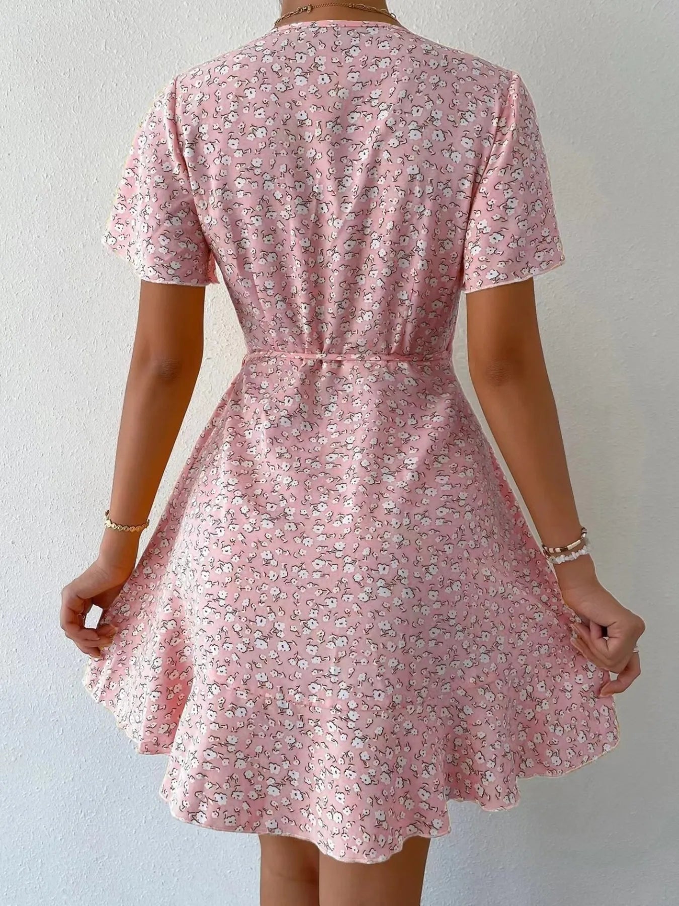 Floral Flutter Sleeve Wrap Mini Dress.