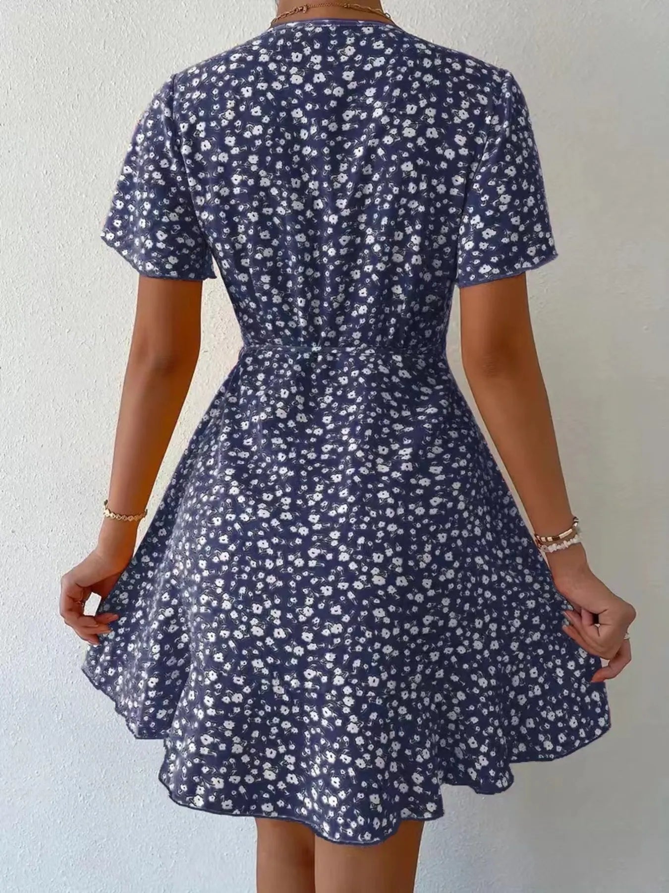 Floral Flutter Sleeve Wrap Mini Dress.