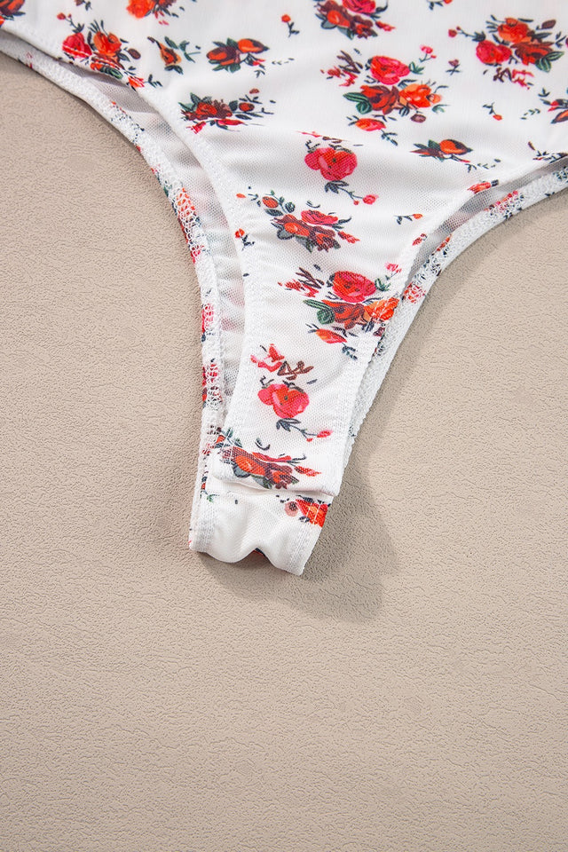 Floral frilled trim spaghetti straps bodysuit.