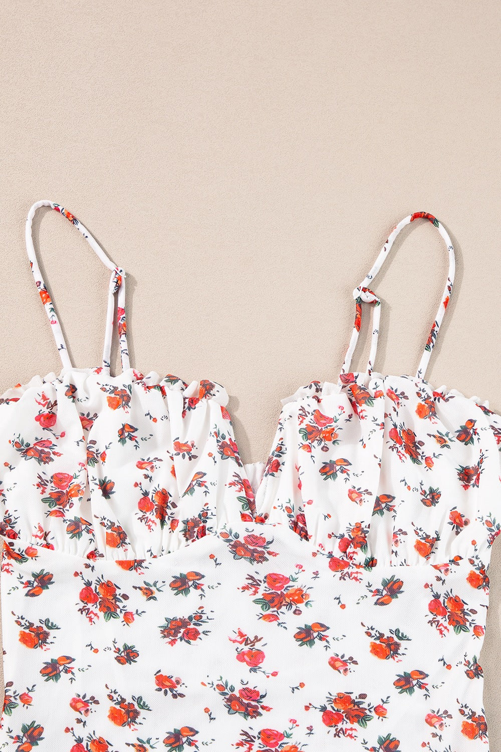 Floral frilled trim spaghetti straps bodysuit.