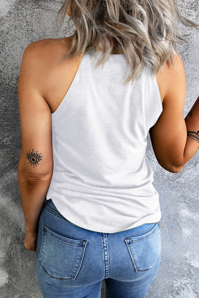 Floral graphic Grecian neck tank top.