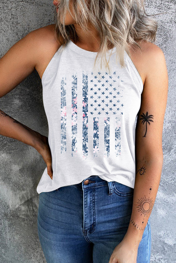 Floral graphic Grecian neck tank top.