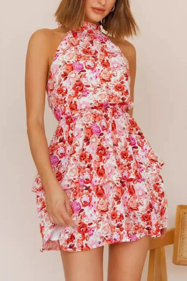 Floral Halter Neck Tiered Maxi Dress.