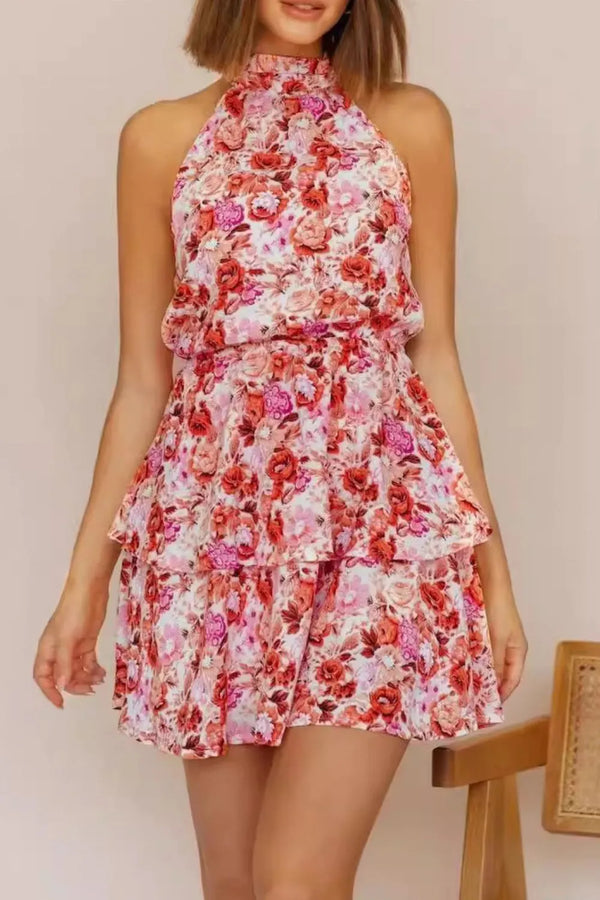 Floral Halter Neck Mini Dress.