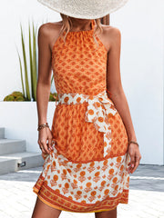 Floral Halter Neck Tie Waist Dress.
