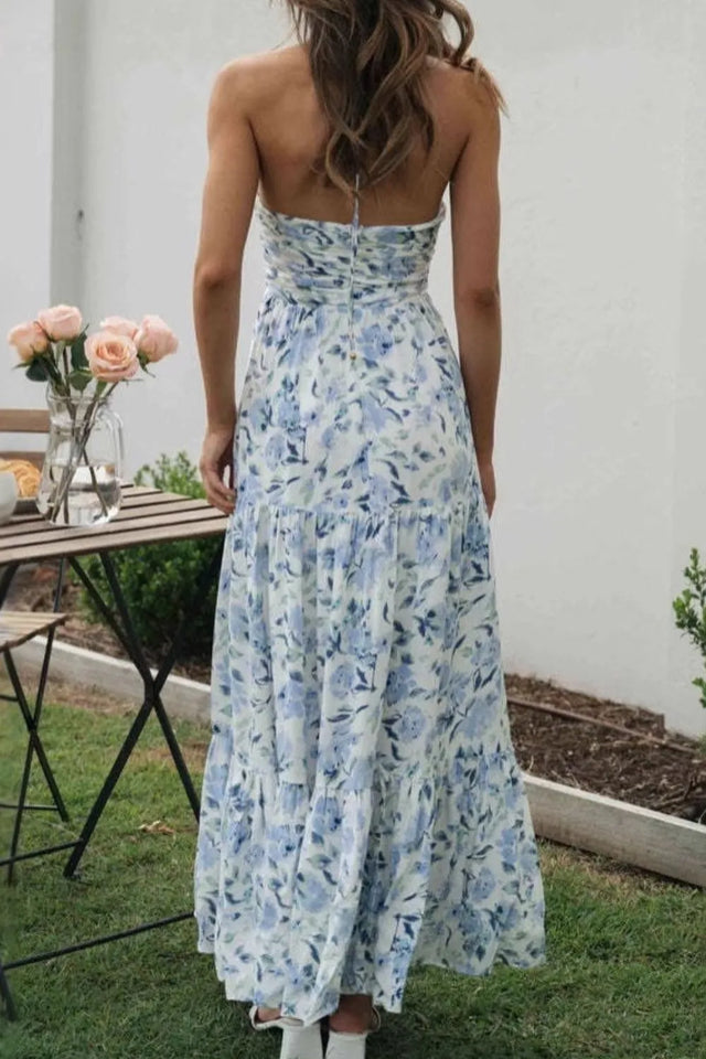 Floral Halter Neck Tiered Maxi Dress.