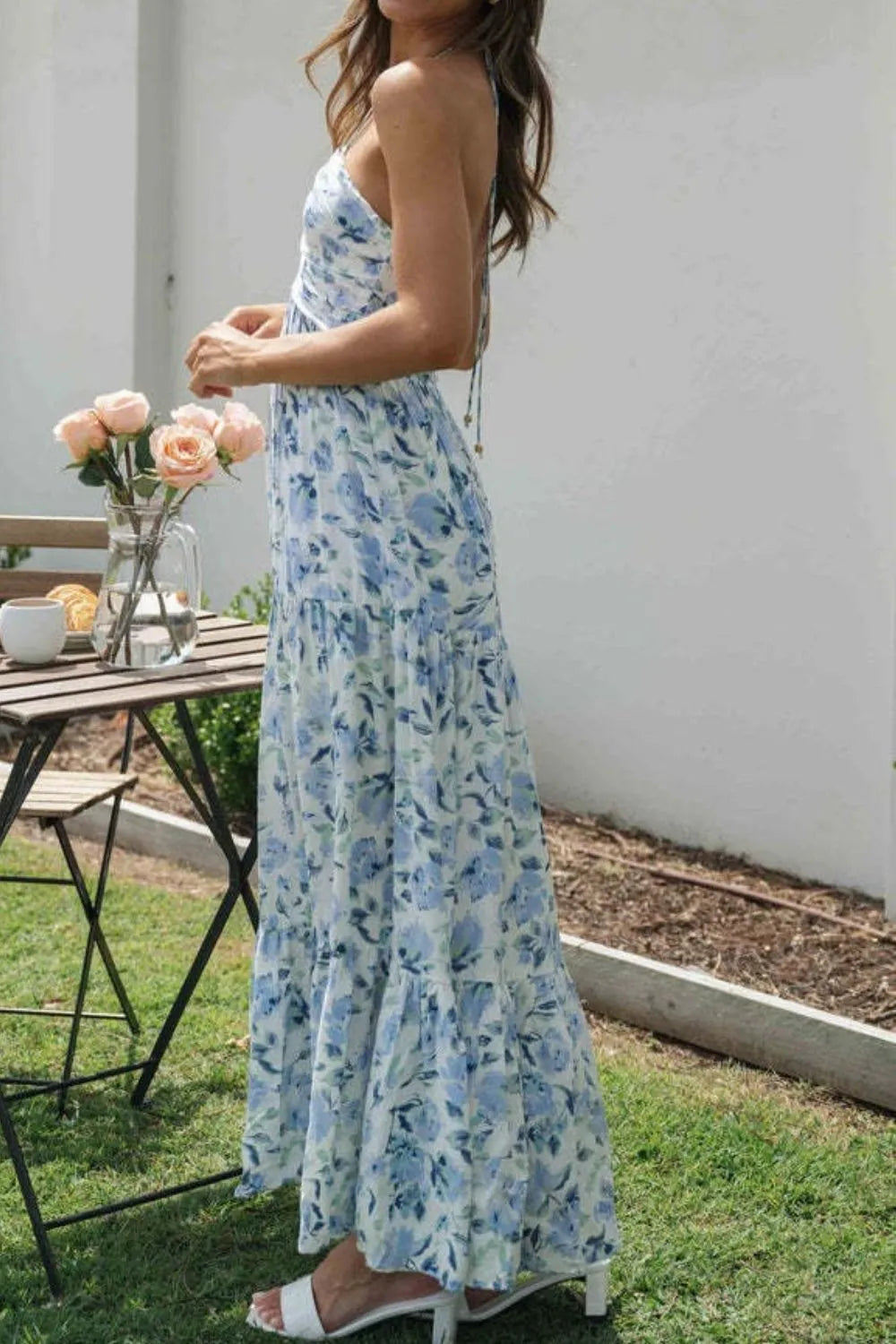 Floral Halter Neck Tiered Maxi Dress.