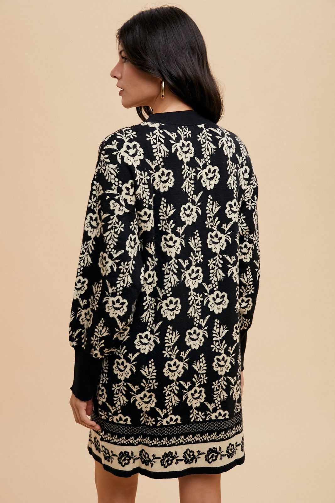 Annie Wear Floral Jacquard Round Neck Sweater Dress.
