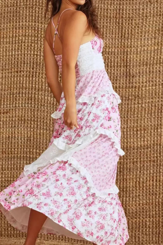 Floral Lace Trim Maxi Cami Dress.