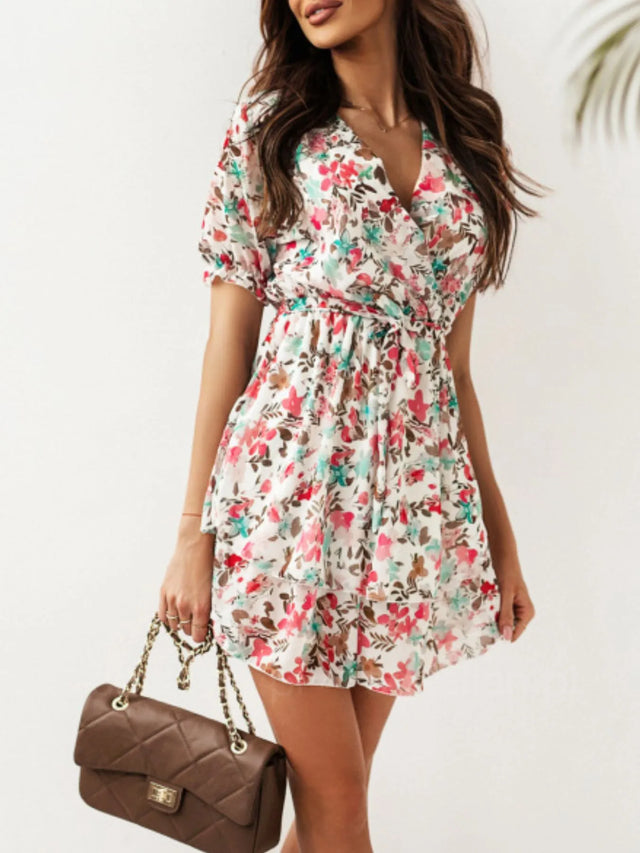 Floral Layered Mini Dress with Ruffle Hem.