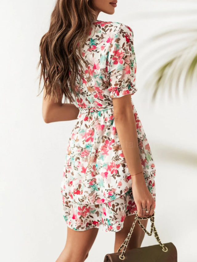 Floral Layered Mini Dress with Ruffle Hem.