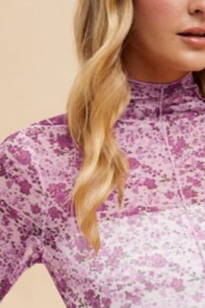 Floral Lettuce Hem Sheer Mesh Top